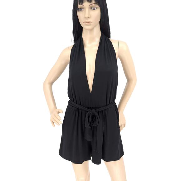 Krisa Revolve Black Siro Micro Modal Halter Romper with Pockets - Size M - NWT - Picture 2 of 13